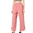 thumbnail image 6 of Lumtrix Linen Pants Women Petite Straight Leg Summer Beach Cotton Linen Wide Leg Lounge Pants High Waisted Casual Plus Size Trousers Pink S, 6 of 7