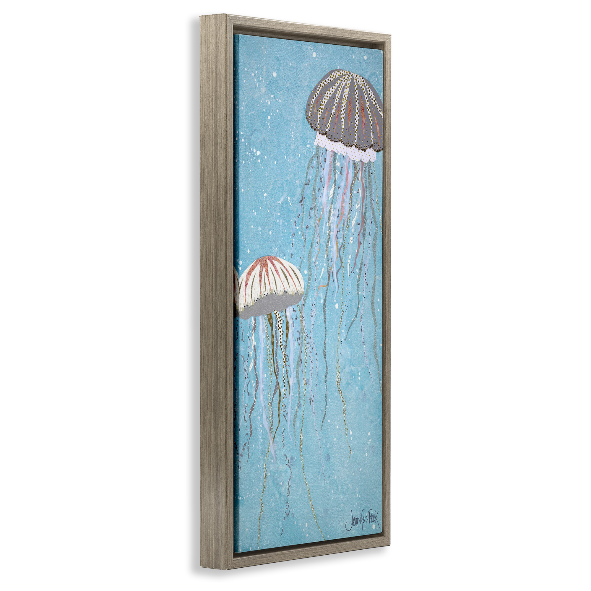 Stupell Industries Crystal Jellyfish Motif Animals & Insects Painting Brown Floater Framed Canvas Art Print Wall Art, 15 x 31