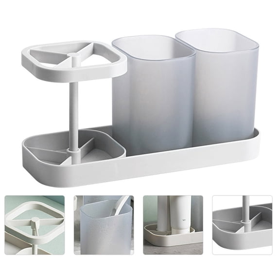 OFFIGAM Light Grey Plastic Toothbrush Holder and Bathroom Storage Rack, 1 Piece Organizer for Sink Counter