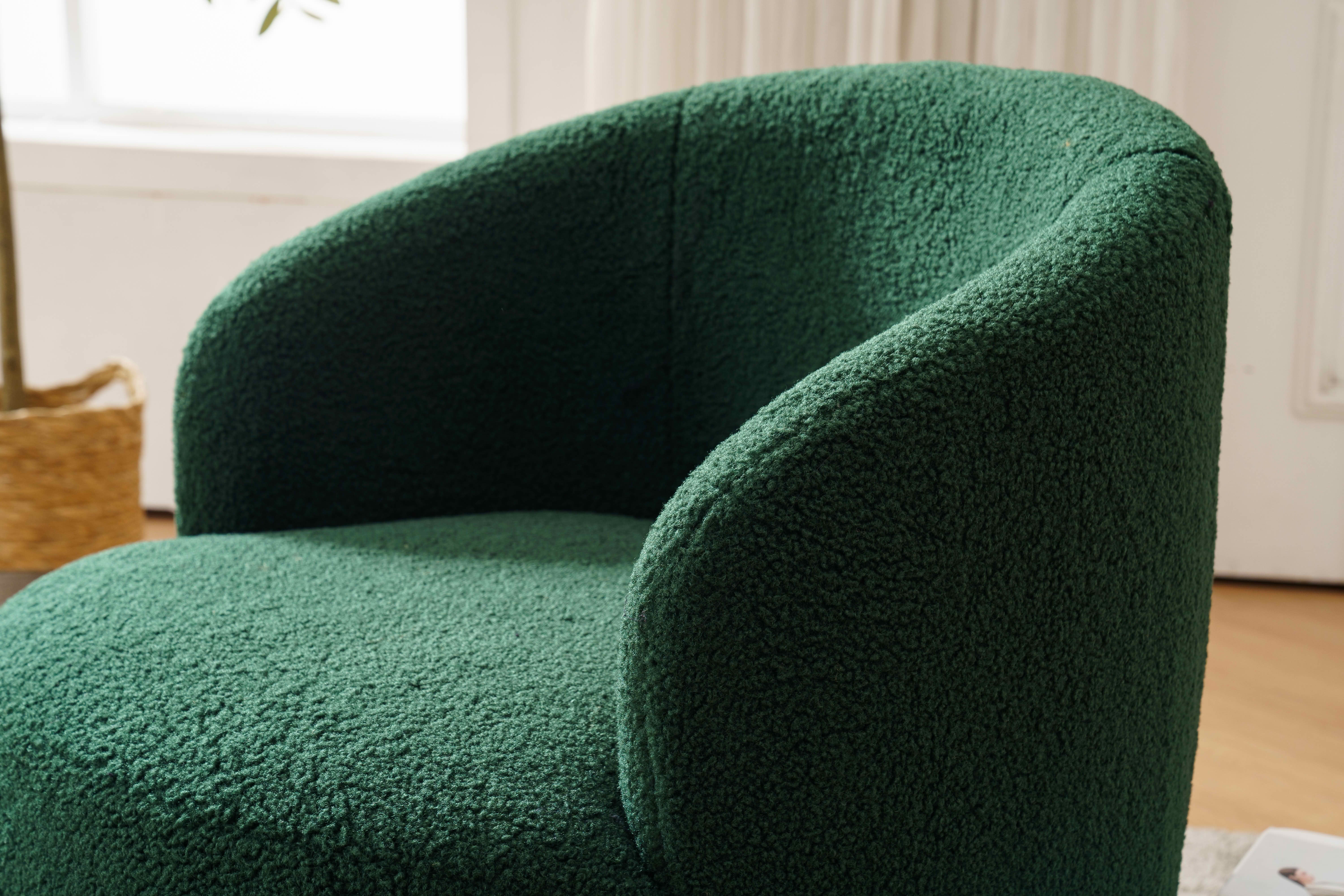 MAYEERTY Teddy Fabric Swivel Accent Armchair Barrel Chair, with Black Powder Coating Metal Ring, Dark Green