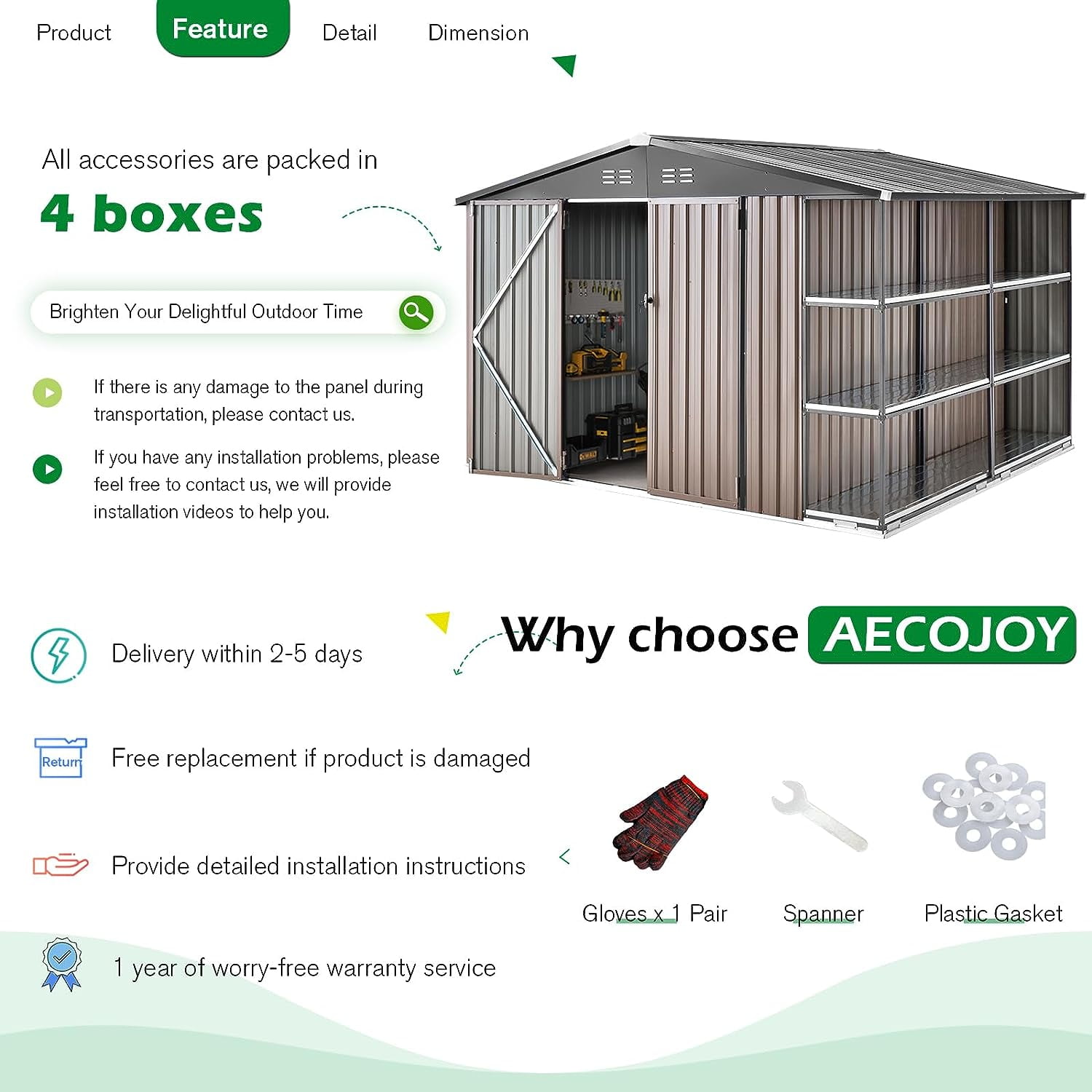 YODOLLA Galvanized 6'x6' Outdoor Storage Shed with 3-Tier Rack