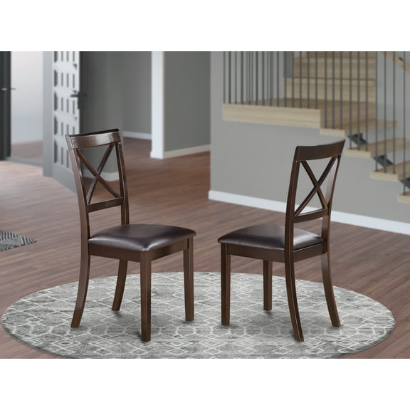 East West Furniture Boston 38" Leather Dining Chairs in Cappuccino (Set of 2)