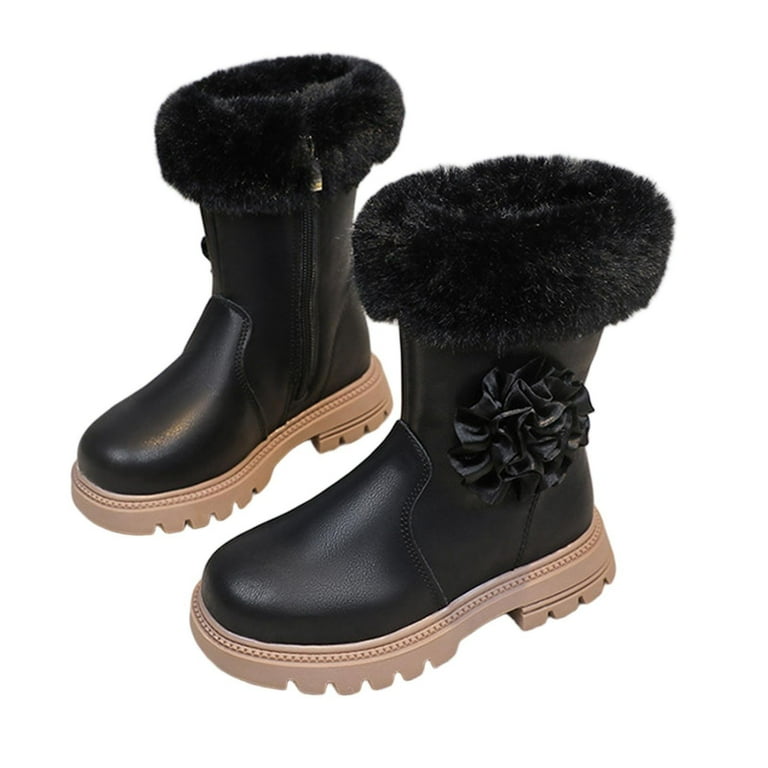 Ovbmpzd Mid Calf Girls Boots Little Kids Warm Winter Leather Black