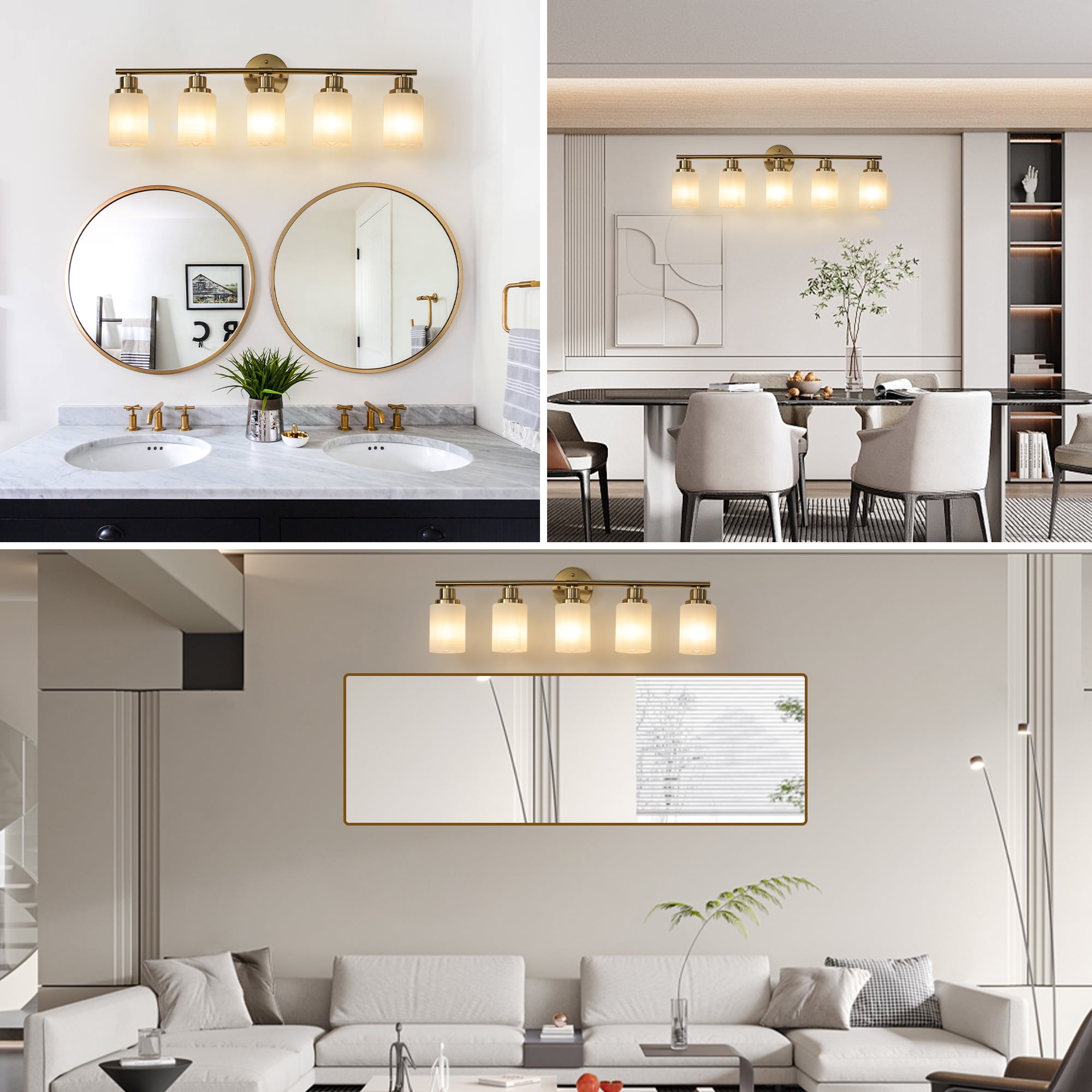 Jopath 31" Modern 5-Light Vanity Wall Sconce, Golden Finish with Frosted Glass Shades for Bathroom, Bedroom, Dressing Room or Hallway Lighting (No Bulbs)