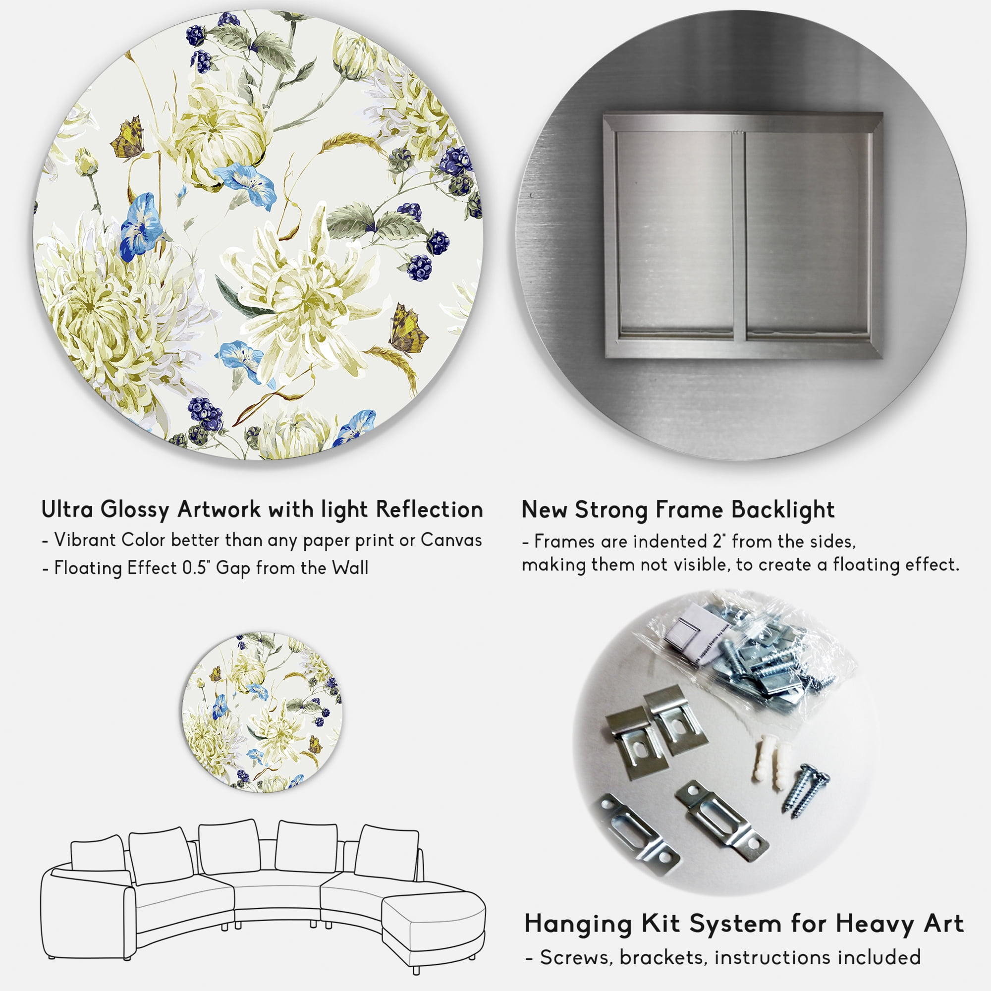Designart 'Ancient Yellow Chrysanthemus II' Traditional Circle Metal Wall Art 23x23 - Disc of 23
