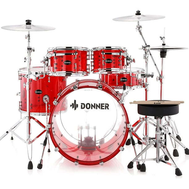 donner-dds-1000-crystal-22-inch-5-drum-set-for-adults-transparent-red