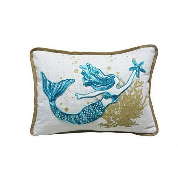 Comfy Hour Under The Sea Collection Ocean Mermaid Starfish Coral Coastal Accent Throw Pillow Cushion for Marine Animal Lovers, Polyester