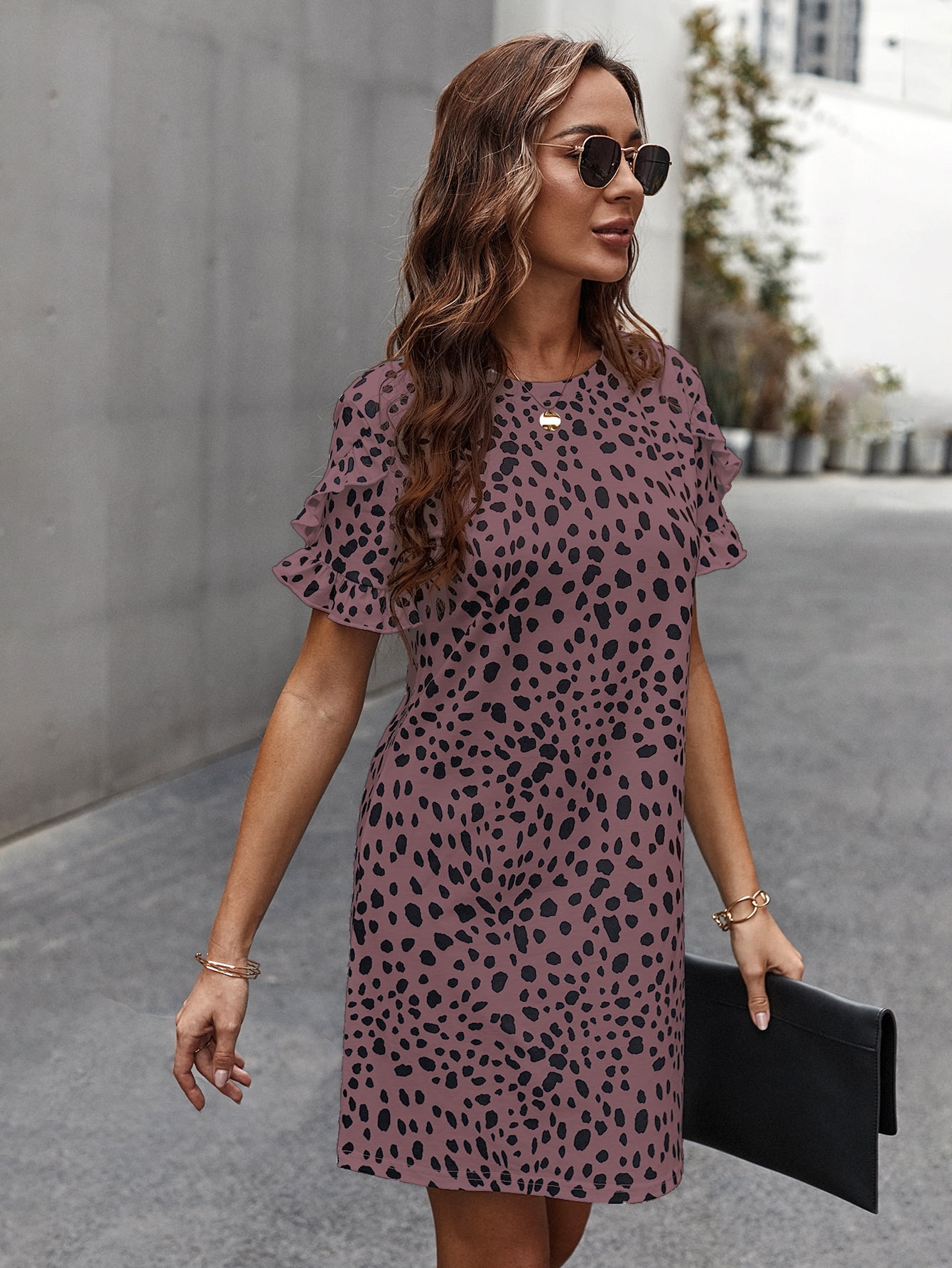 Casual Women's Dalmatian Print Ruffle 