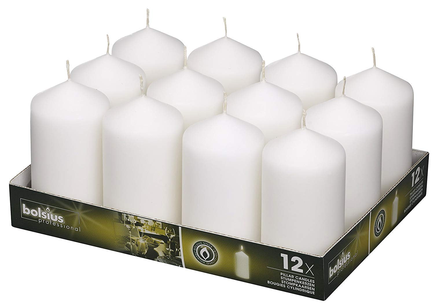 BOLSIUS White Pillar Candles 2.75 X 5" Set Of 12 Unscented Long 40