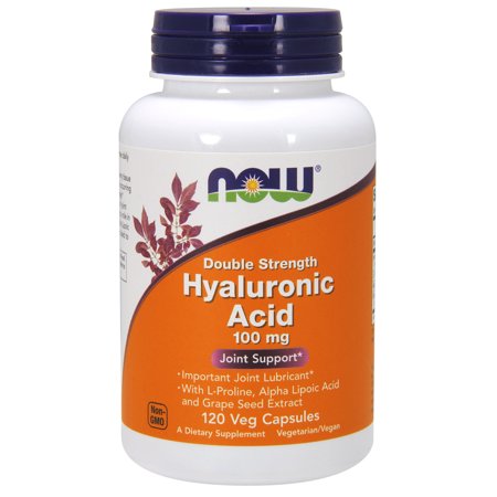 NOW Supplements, Hyaluronic Acid, Double Strength 100 mg, with L-Proline, Alpha Lipoic Acid and Grape Seed Extract, 120 Veg