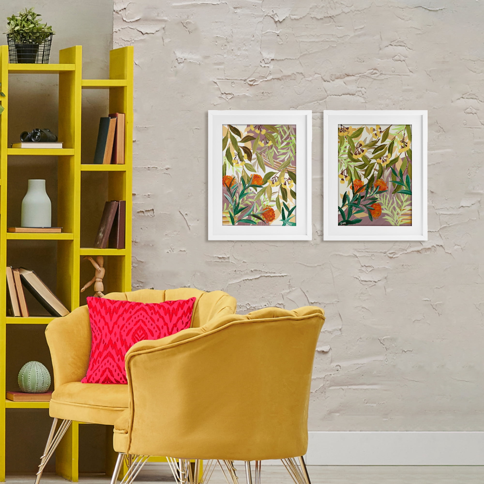 Stupell Industries Walk With Me Botanicals 2 Piece White Framed Print Under Glass Set, design by Dani Heyward