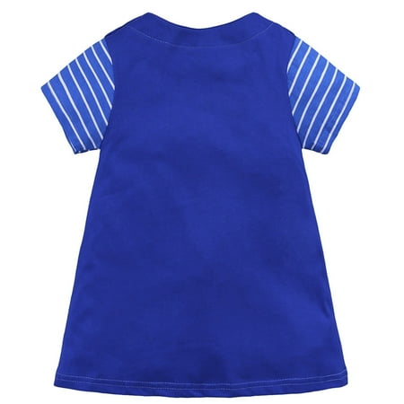 

B91xZ Sun Dress Toddler Baby Kids Girls Cotton Short Sleeve Casual Dress Cartoon Appliques Striped Princess Dresses Blue Size 4-5 Years