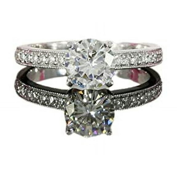 HeartsAndYou 2ct Round Cut Moissanite Tension Set Solitaire Engagement Ring for Women 18k White Gold over Silver