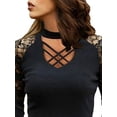 thumbnail image 4 of JustVH Women Halter Long Sleeve Hollowed Criss-Cross Sexy Lace Solid Blouse, 4 of 4