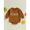 thumbnail image 2 of Suealasg Newborn Baby Boys Girls Halloween Sweatshirt Romper Long Sleeve Witch Pumpkin Print Bodysuit 3 6 12 18 Months Infant Halloween One Piece Clothes, 2 of 8