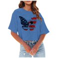 thumbnail image 1 of TSADFHJI T-Shirt pour Femmes Pack Coton Crop Tops Décontractés Mode Imprimé Col Rond Manches Courtes Chandail T-Shirt S Bleu, 1 of 4