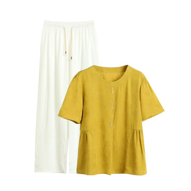 Womens Pajama Sets Short Sleeve Pjs Tops with Long Straight Leg Pants Sleepwear Casual Two Piece Outfit Loungewear