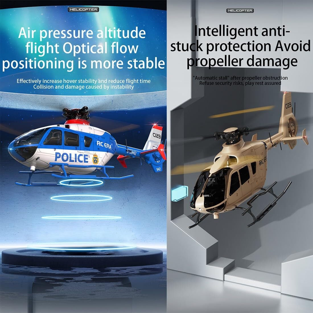 C123 RC Helicopter, 1:36 6CH EC135 Remote Control Helicopter for Adults, 2.4GHz RC Aircraft with 6-Axis Gyro, Inverted Flight, Altitude Hold, One Key Take Off/Landing (Blue(3 Batteries)