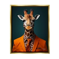Stupell Industries Giraffe in Formal Suit Animals & Insects Painting Gold Floater Framed Canvas Art Print Wall Art, 17 x 21