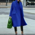 thumbnail image 2 of TFEOQRY Fashion Women Outwear Jackets Solid Color Button Long Sleeved Turndown Collar Woolen Overcoat Hoodless Casual Jacket Coat Blouse Hoodless Outwear Blue, 2 of 9