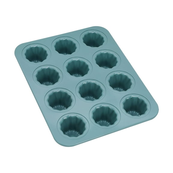 CHEFMADE Canele Mold Cake Pan, Non-Stick 12-Cavity Canele Muffin Bakeware Cupcake Pan for Oven Baking?Green?