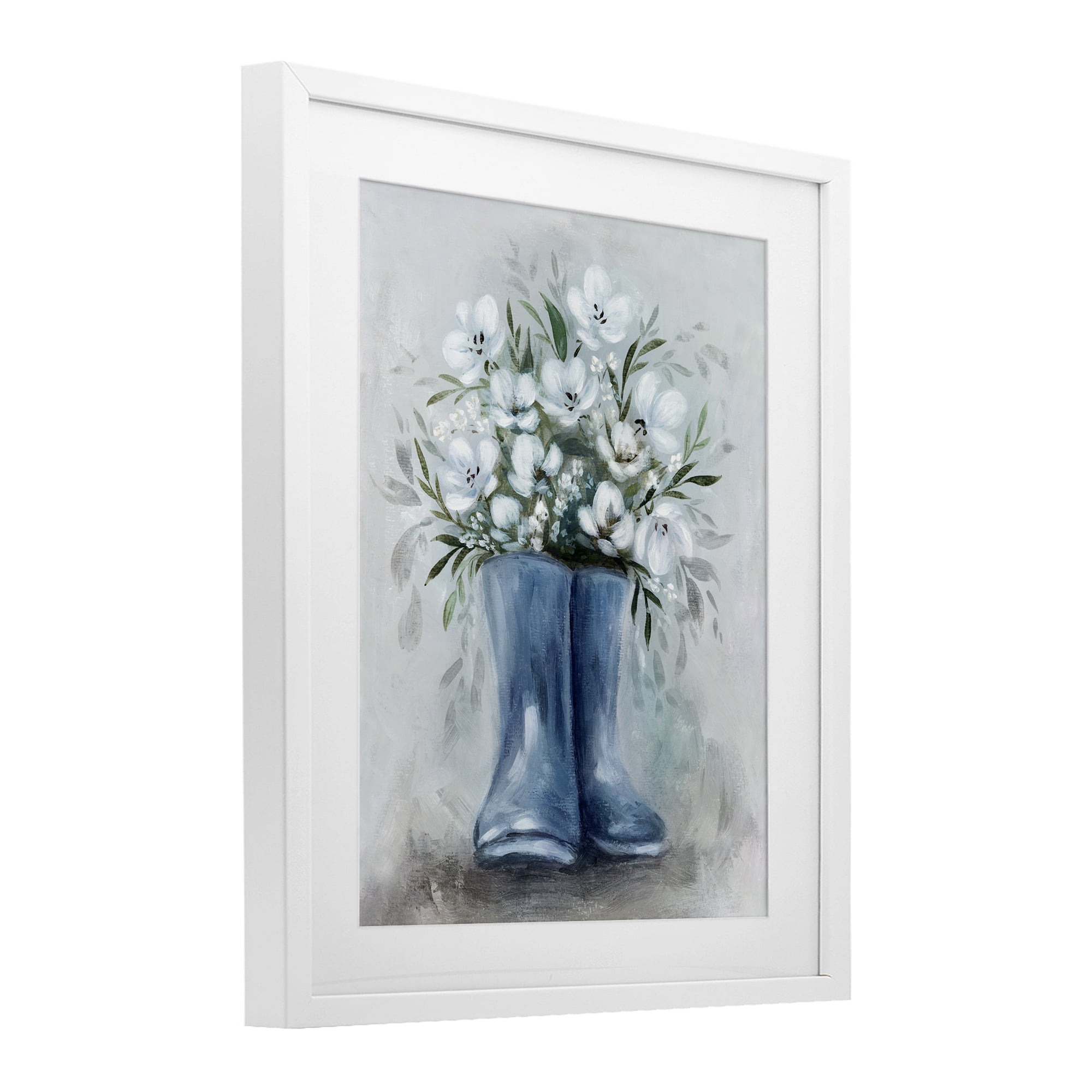 Stupell Industries Botanical Bouquet in Blue Boots White Framed Print Under Glass, design by Kristen Brockmon
