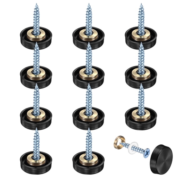 Uxcell 12-Pack Mirror Screw Covers Caps, 0.63" Dia 304 Stainless Steel Decorative Screws Cap and Nails Brushed Finish [Black]