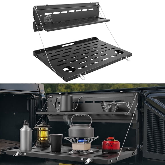 VEVOR Tailgate Table for 2021-2026 Ford Bronco 4 Door Hardtops (Exclude Bronco Sport), Foldable Molle Panel Drop Down Table, Rear Door Cargo Storage Rack Shelf Luggage Holder Carrier