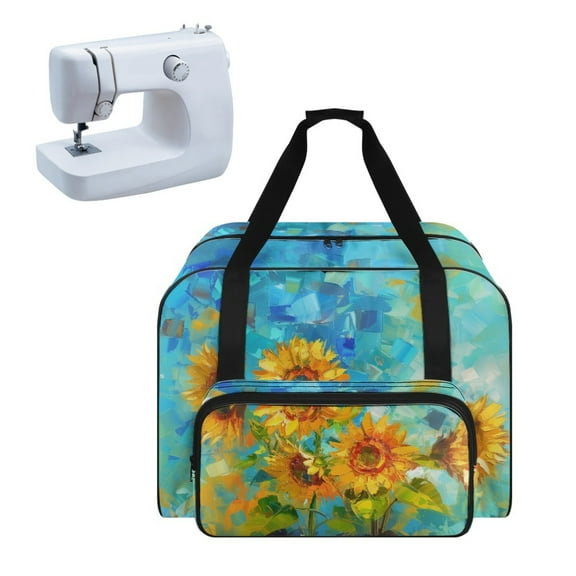 ZIATUBLE Sunflower Portable Tote Bag Oil Painting Organizer Bag with Zipper Universal Sewing Machine Organizer and Storage Large Capacity Sewing Machine Cases for Home Sewing Classes
