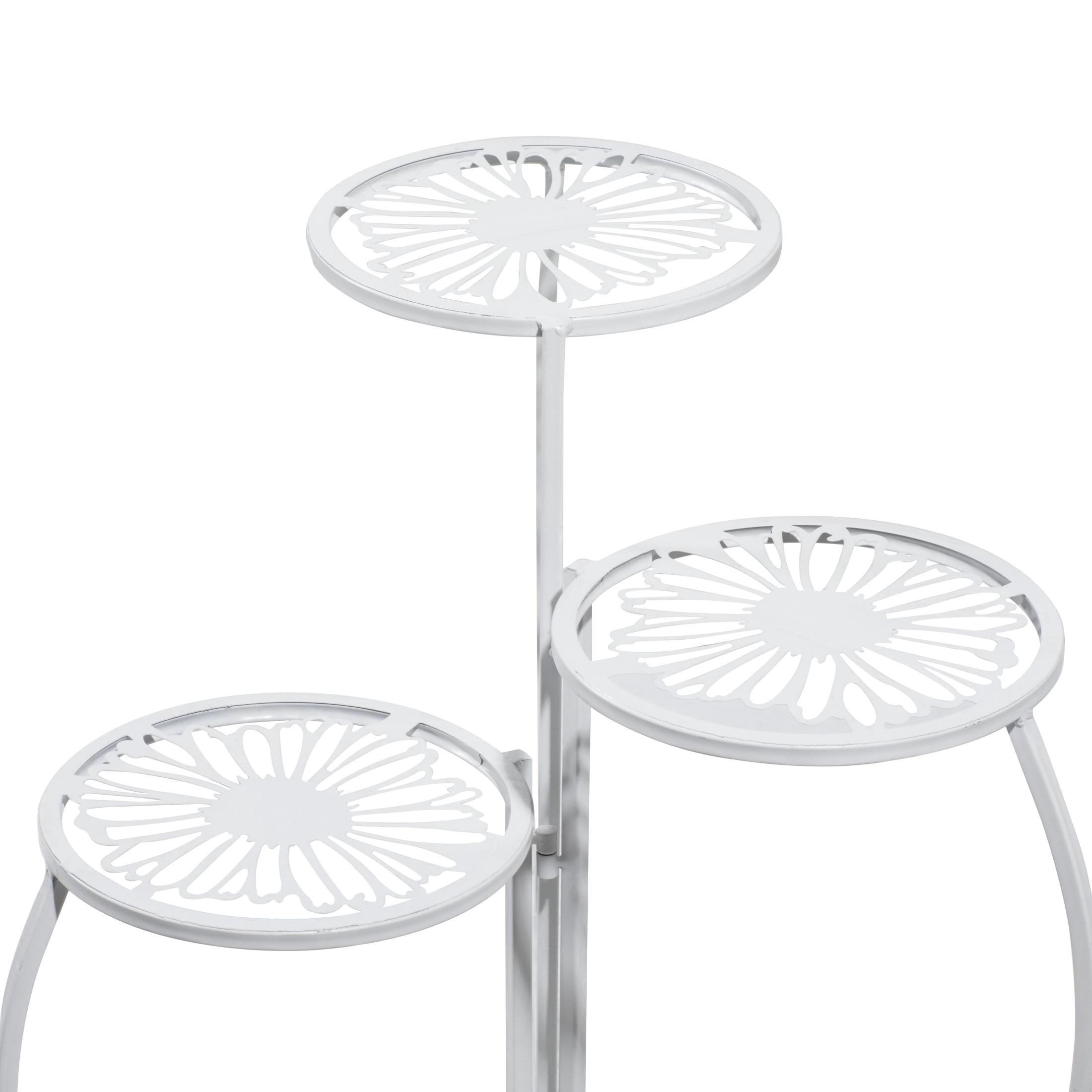 DecMode 21" x 15" x 24" 3 Tier White Metal Floral Plantstand