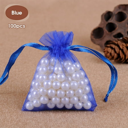 100pcs Blue Organza Mesh Gift Bags Wedding Party Jewllery Candy Pouch