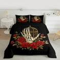 thumbnail image 3 of Manfei Skeleton Skull Hand Full Size Comforter Sets, Red Rose Floral Flower Bedding Comforter Set, Gothic Romantic Style Reversible Bedding Sets, Luxury Bedroom Decor, 3-Piece, 3 of 9