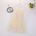 thumbnail image 4 of PINQI Toddler Girls Fly Sleeve Star Moon Paillette Princess Dress Little Girls Dance Ruffles Dresses Clothes Short Sleeve Holiday Dress(1-White,5-6 Years), 4 of 4