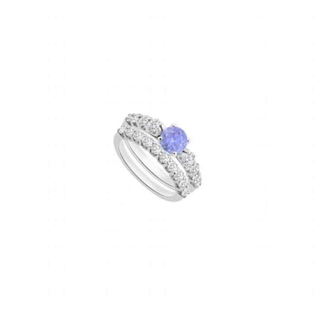 Fine Jewelry Vault UBUJS1916ABW14CZTZ Created Tanzanite Engagement Ring With Cubic Zirconia Wedding Sets in 14K White... by Fine Jewelry Vault