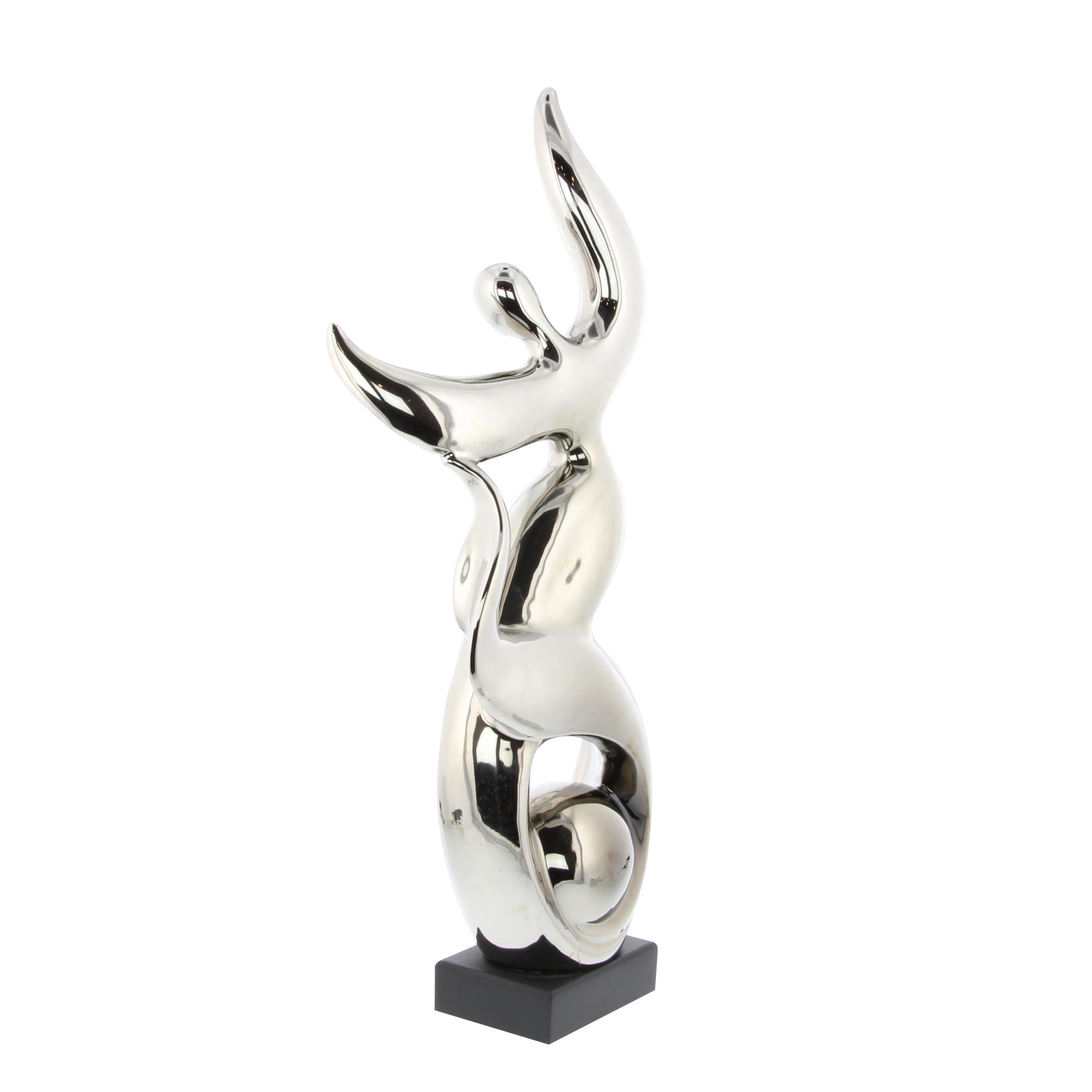 10" x 25" Silver Ceramic Dancing People Sculpture, by DecMode