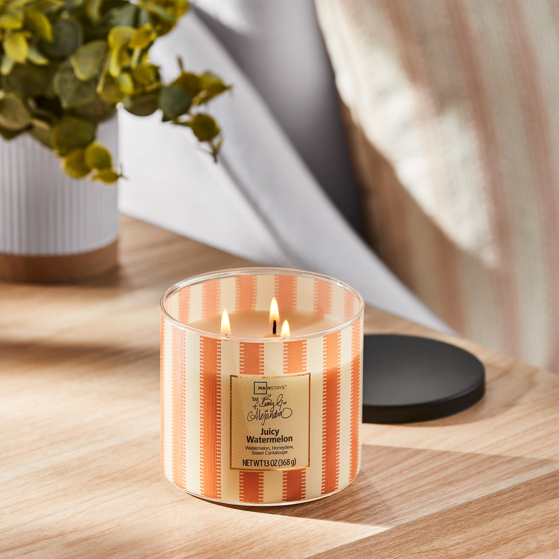 Mainstays by Becky G. & Alejandra 3-Wick Juicy Watermelon Candle, Orange Stripe, 13 oz
