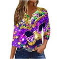 thumbnail image 2 of Gamivast Mardi Gras Shirts for Women Plus Size V Neck Mask Graphic Funny Tee Tops Loose Fitted 3/4 Sleeve Button Carnival Party T-Shirt Spring Holiday Outfits 2026, 2 of 6