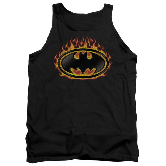 Batman Bat Flames Shield Adult Tank Top Black