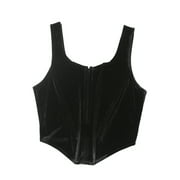 SAYOO Women?s Solid Color Boat Neck Breasted Rhombus Exposed Navel Vest