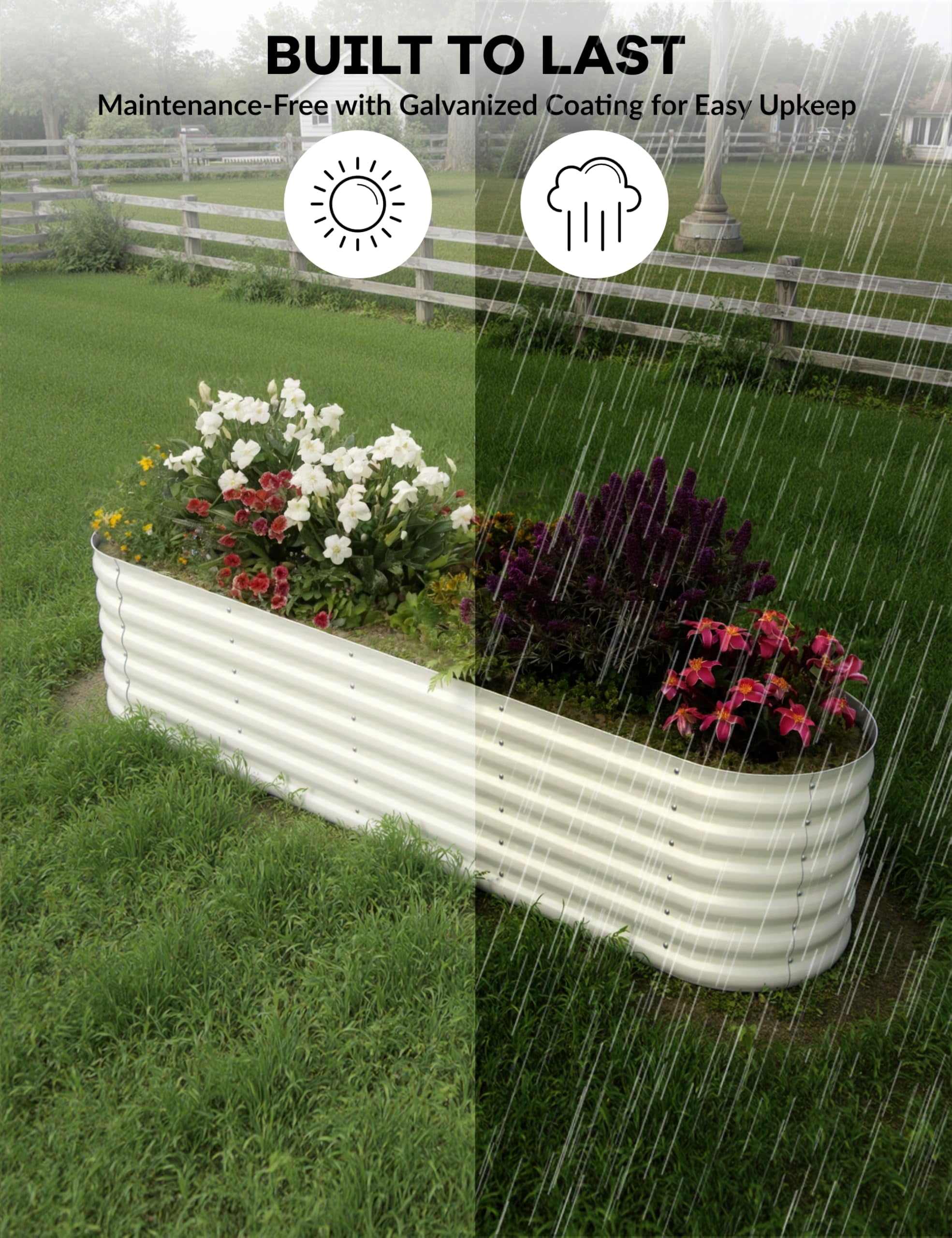 2Pack 8'*2'*1.5' Oval Metal Raised Garden Bed – Heavy-Duty Galvanized Steel Outdoor Planter Box for Vegetables, Flowers & Herbs, Weather-Resistant, Beige