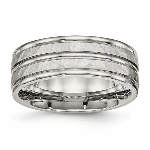 Stainless Steel Polished Hammered and Grooved 8.00mm Band