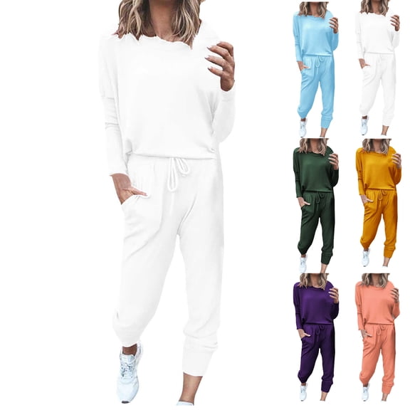 JGTDBPO Sweatsuit Sets for Women 2 Piece Set Loose Jogger Sets Fall Outfits Sets Solid Pullover Tops Long Pants Tracksuits with Pockets