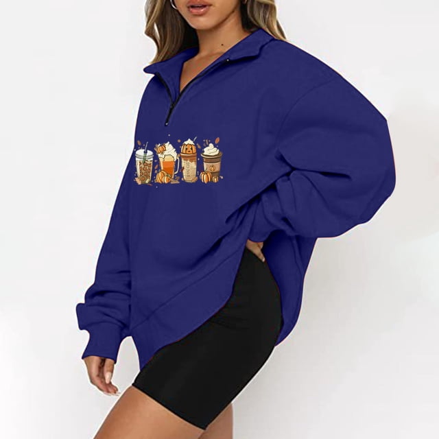 Mode Chandails à Capuchon pour Femmes 2023 Décontracté Imprimé Halloween Col Rabattu Manches Longues Blouse Ample Chandail Tops 50 % de Réduction Liquidation Costumes Halloween/noël