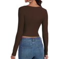 thumbnail image 2 of GHSDFBB Women's Long Sleeve V Neck Crop Top Ribbed Knit Slim Fitted Basic T-Shirts, 2 of 7