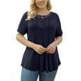 thumbnail image 3 of Traleubie Women's Short Sleeve Tunic Tops Lace Crochet Trim Pleated Tops Shirts of Female m-4x, 3 of 5