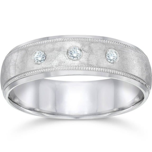 Pompeii Hammered Diamond 6mm Wedding Band 10K White Gold (G/H,SI2-I1)