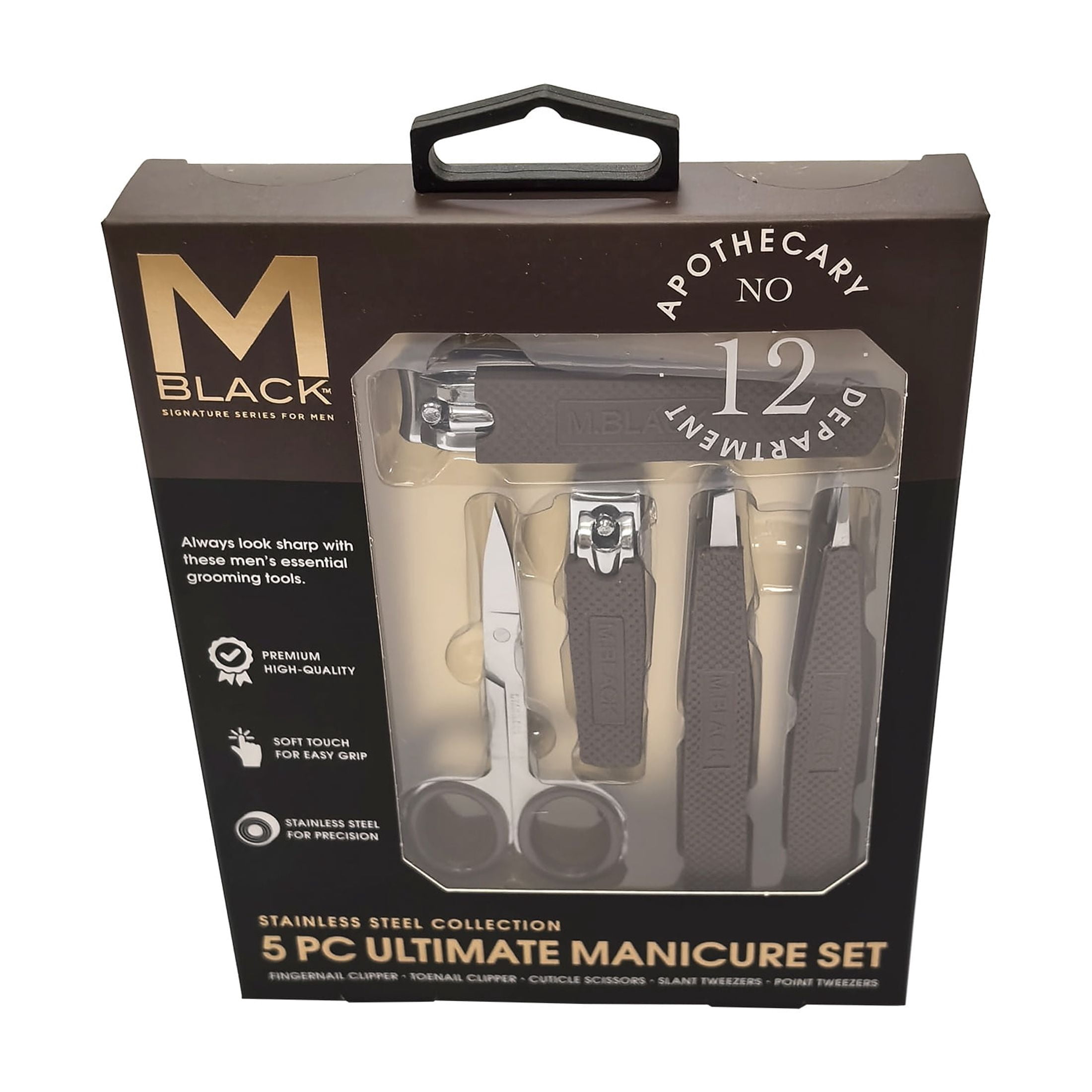 M Black Stainless Steel Manicure Set, Adult, 5 Piece