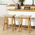 thumbnail image 2 of 25.5 Inch Faux PU Leather Bar Stools Set of 2 with Woven Curved Seat Natural, 2 of 8