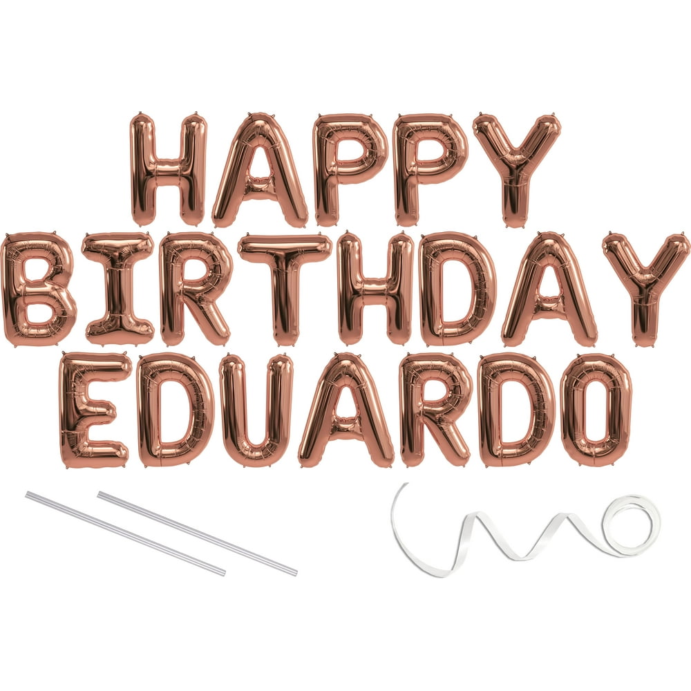 Eduardo, Happy Birthday Mylar Balloon Banner - Rose Gold - 16 inch
