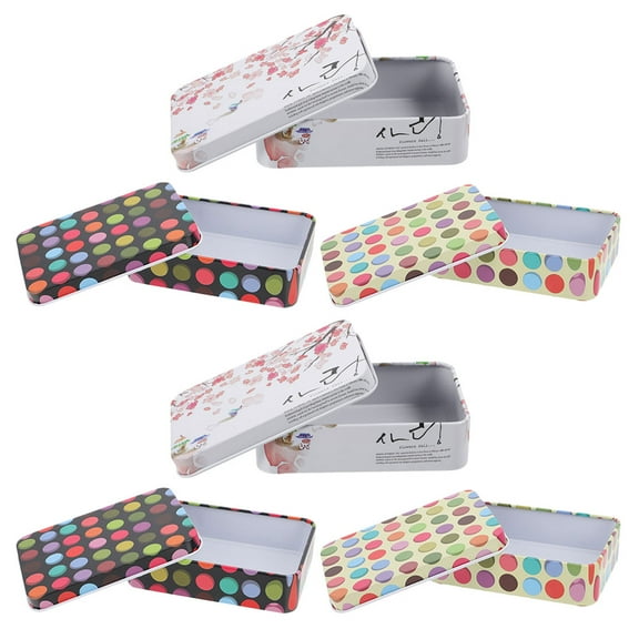 IDEANATEGRATE 6Pcs Rectangular Metal Tin Box Assorted Color Portable Storage for Travel Neat Organization